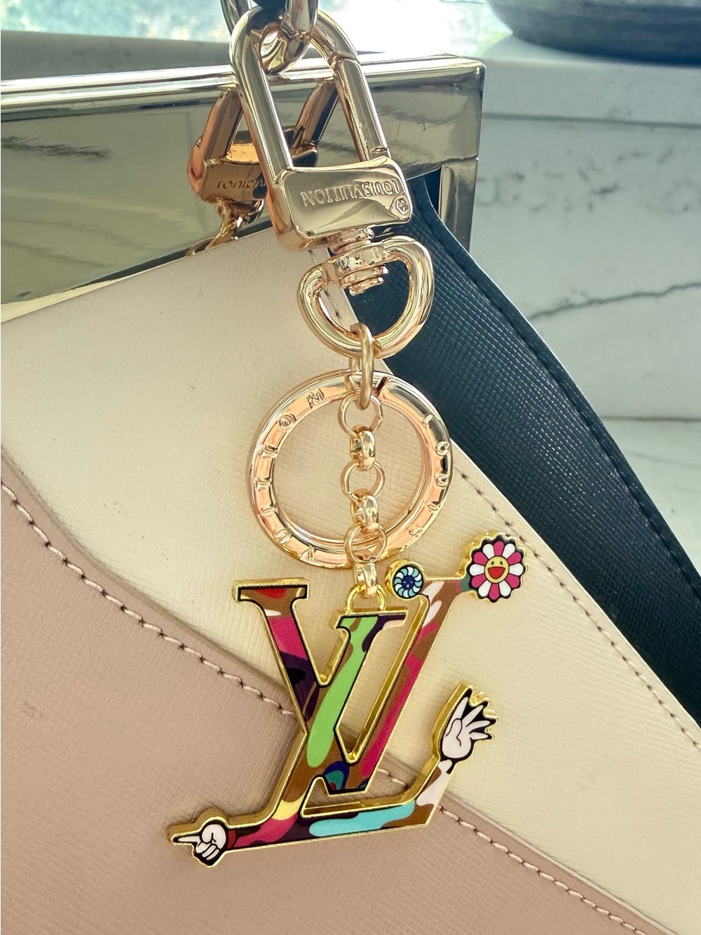 Multi color enamel monogram keychain bag charm